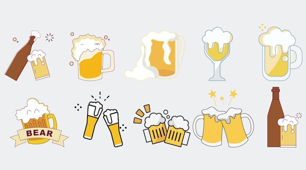 Beer stickers collection set cartoon style flat design Premium Vector