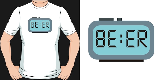 Beer T-shirt design showing a clock and message - Beer time vector