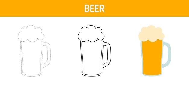 Beer tracing and coloring worksheet for kids