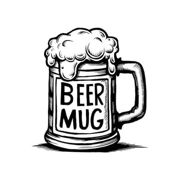 Beer vector pencil ink sketch drawing black and white monochrome engraving style