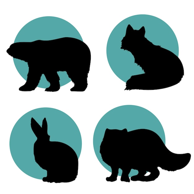 Beer vos haas poolvos silhouetten op de groene cirkel vormen Noord dieren Icons