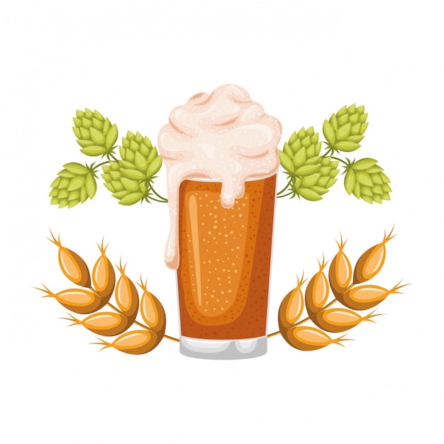 Vector beer with foam and wheat isolated icon