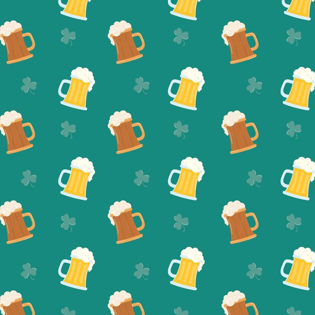 Beers and clovers leafs pattern background  illustration