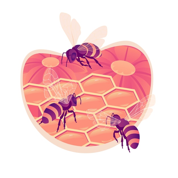빗 격리 벡터 아이소메트릭 그림에 꿀벌입니다. 봉인된 벌집. 벌집에 꿀벌 크롤링.