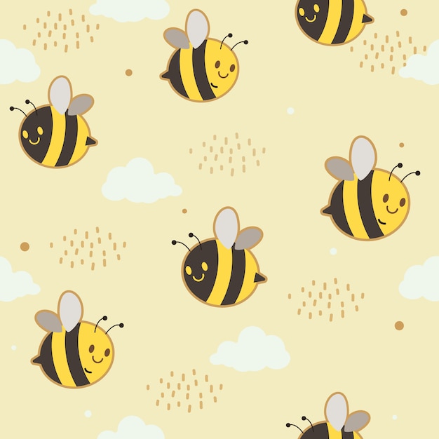 Bees flying with clouds and dots pattern