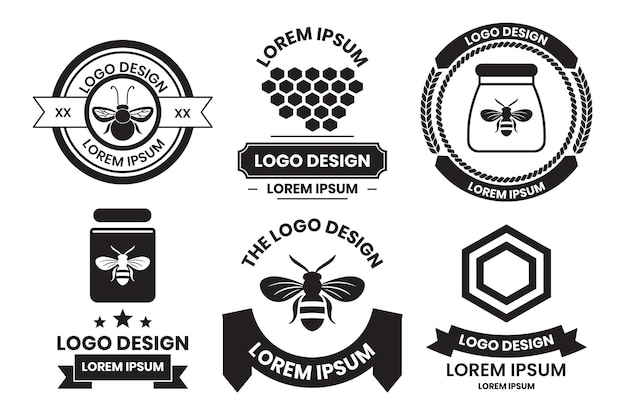 Vector bees and honeycombs logo or badge in vintage style