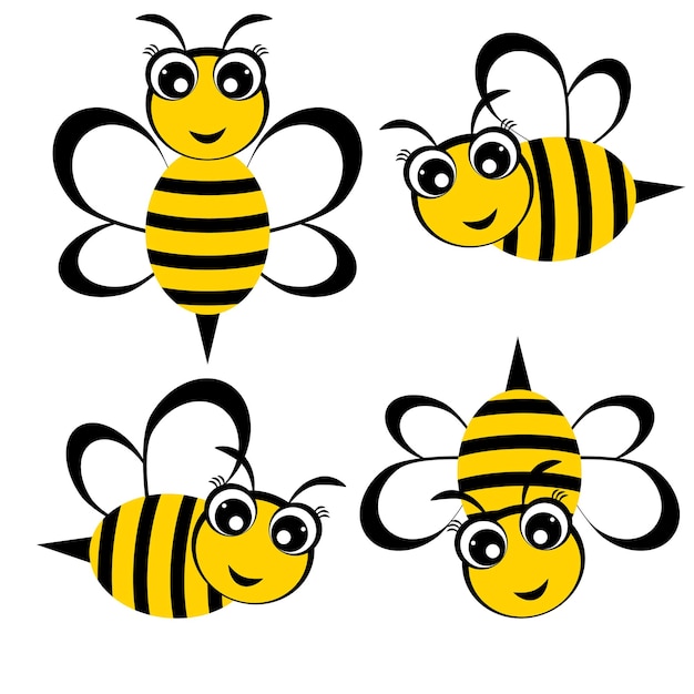 Bees set of funny little bees cute cartoon characters vector illustration