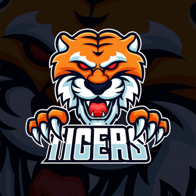 Beest tijger hoofd met klauw mascotte esport gaming-logo