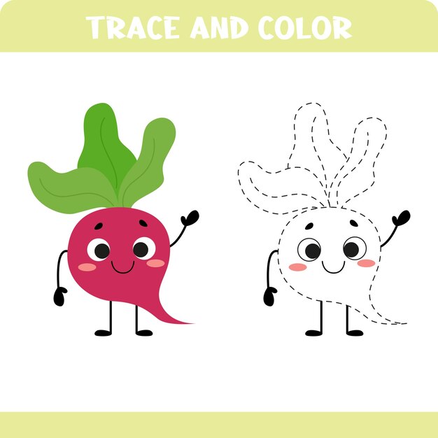 Beet Trace the line game for kids Educational activity worksheets