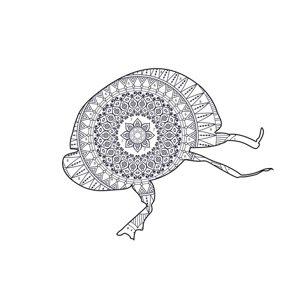 Vector beetle animal numbaring mandala coloring page