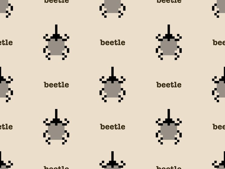 Vector 갈색 backgroundpixel 스타일에 딱정벌레 만화 캐릭터 원활한 패턴