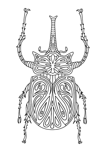 Beetle coloring page beetle linear illustration