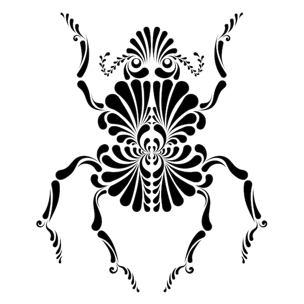 Illustrazione vettoriale decorativo di scarabeo. grafica in bianco e nero