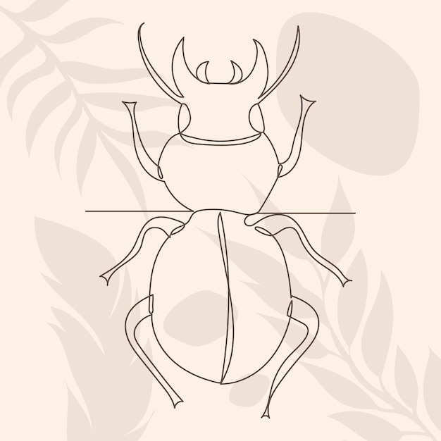 Beetle, insect drawing by line, on abstract brown background, vector, isolated