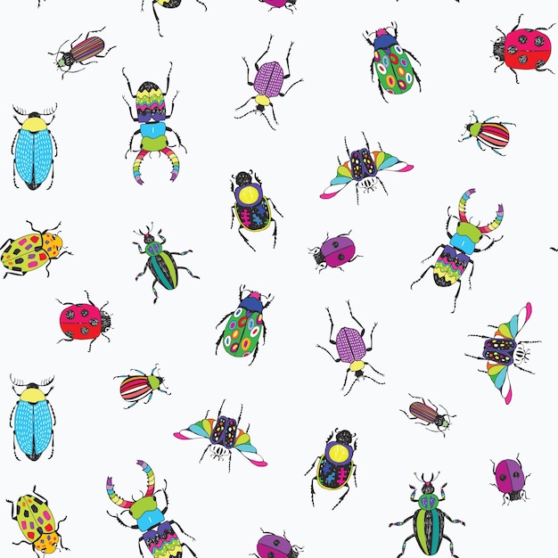 Beetles insects vector seamless pattern