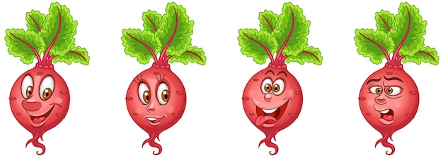 Vector beetroot. cartoon emoji faces. funny vegetable characters.