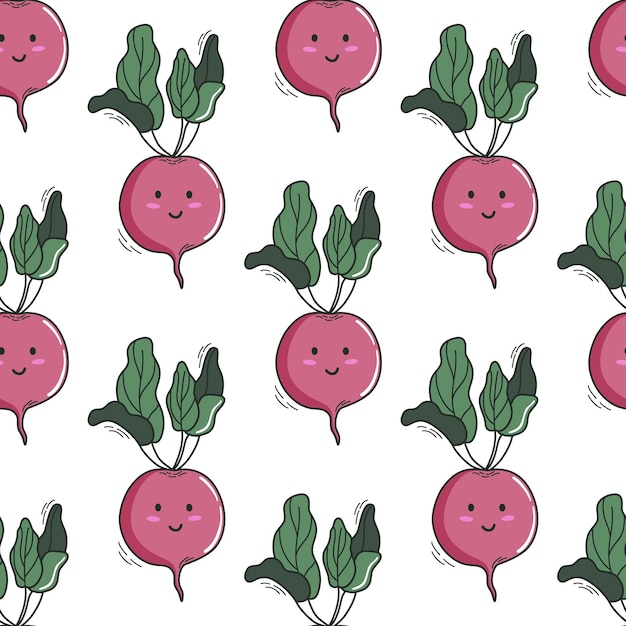 Beetroot naadloos patroon Doodle stijl kawaii groenten achtergrond Vegetarische gezonde bio-voedsel