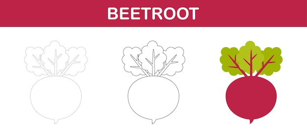 Beetroot tracing and coloring worksheet for kids