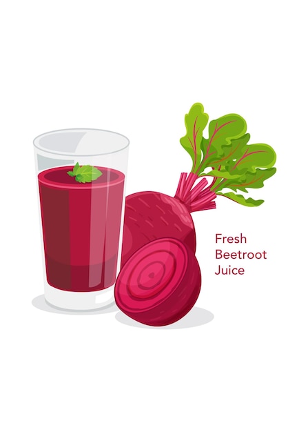 Beetrootfruit en vers beet sap in glas op witte achtergrond Stock illustratie