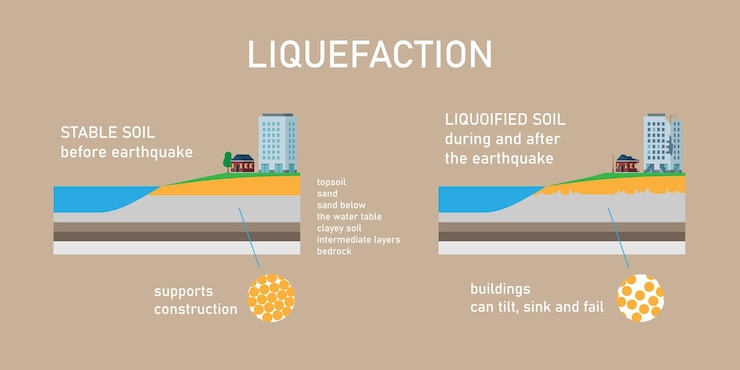 Vector before and after liquified soil or earthquake