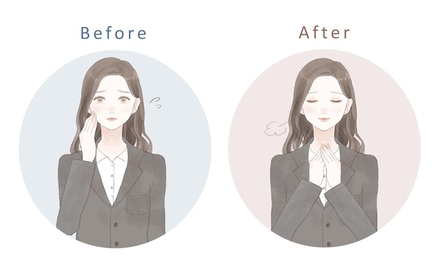 Vector before and after of the woman in need.
