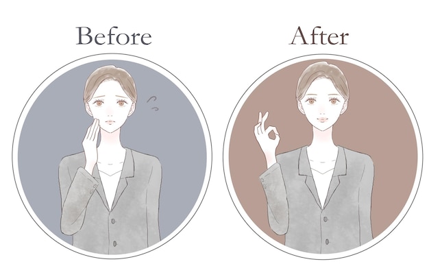 Vector before and after of the woman in need.