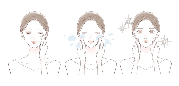 before and after of a woman who removes makeup. on white background.