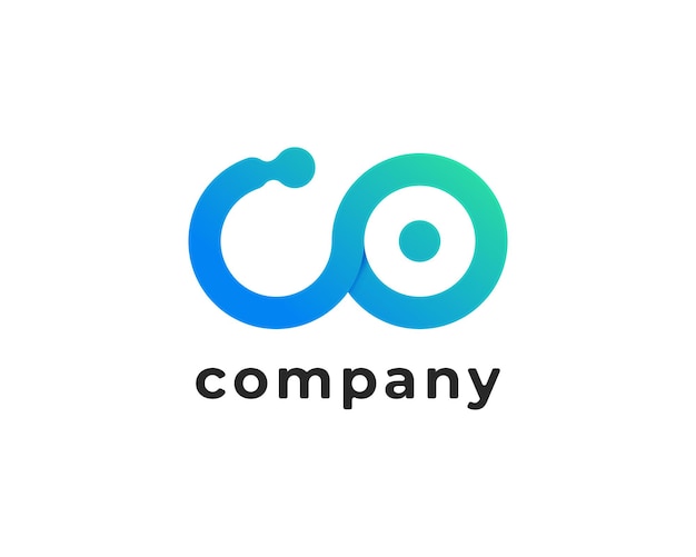 Beginletter C en O gekoppeld logo symbool blauw verloop circulaire afgeronde oneindigheidsstijl