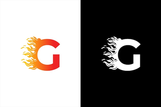 Beginletter G en vuurvorm met lintlogostijl in kleurverloop G letterlogo vuurvlammen