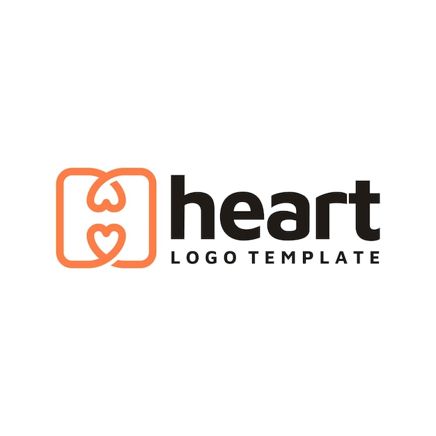 Beginletter H met Heart Love Shape Simple Line Art logo-ontwerp