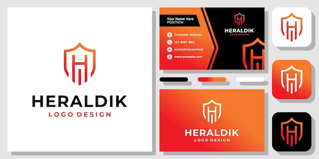 Beginletter H Shield Security Guard Luxe sterk logo-ontwerp met sjabloonvisitekaartje