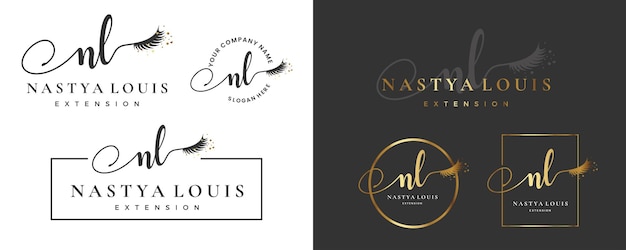 Beginletter NL N lash Eyebrow Lashes wimper extension logo design collectie voor Branding