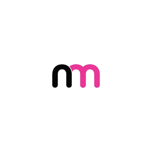 beginletter nm gekoppeld rond logo in kleine letters zwart roze vector