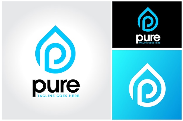 Beginletter P met druppel zoetwaterdruppel Aqua logo-ontwerp