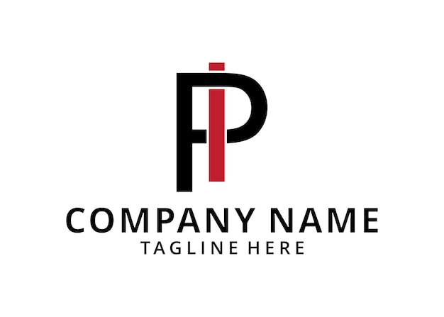 beginletter PI logo bedrijfsnaam gekleurd rood en zwart ontwerp