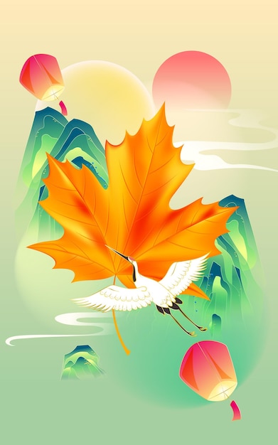 Beginning of autumn festival, autumn maple leaves fall down, vector illustration