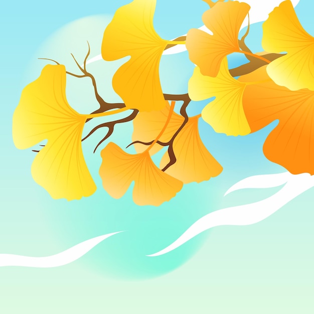 Beginning of autumn solar term, ginkgo leaves in golden autumn season, people travel on autumn