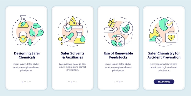 Beginselen van groene chemie onboarding mobiele app scherm