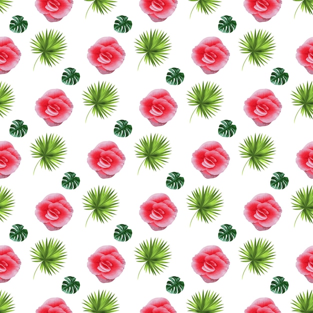 Begonia fiore e foglia seamless pattern design