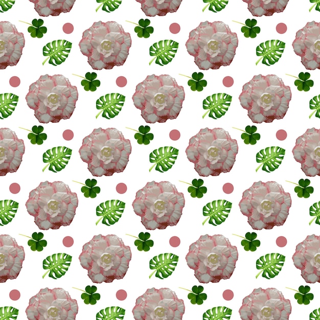Begonia flower and leaf with dot Seamless Pattern Design