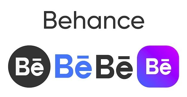 흰색 절연 소셜 미디어 로고의 Behance 세트