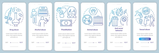 Behavioral problems onboarding mobile app page screen with linear concept