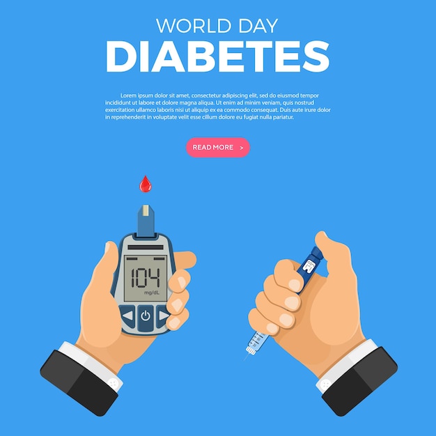 Beheer uw diabetes concept illustratie met handen en bloedglucosemeter