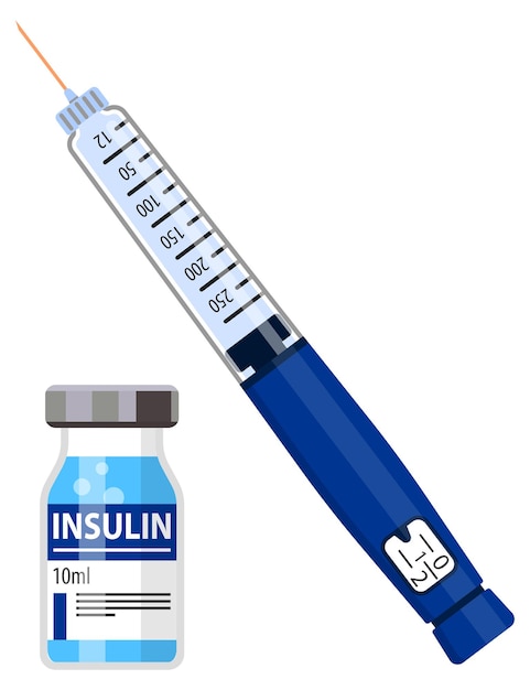 Beheers uw diabetesconcept Insulinepenspuit en insulineflesje vlakke stijl icoon concept van vaccinatie-injectie geïsoleerde vectorillustratie
