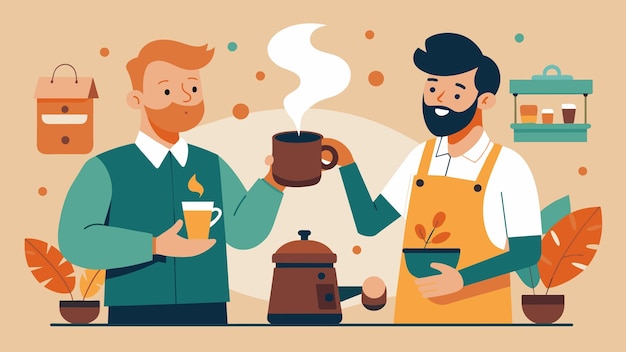 Вектор За кулисами опытные обжариватели руководят и помогают в процессе создания специальной смеси кофе