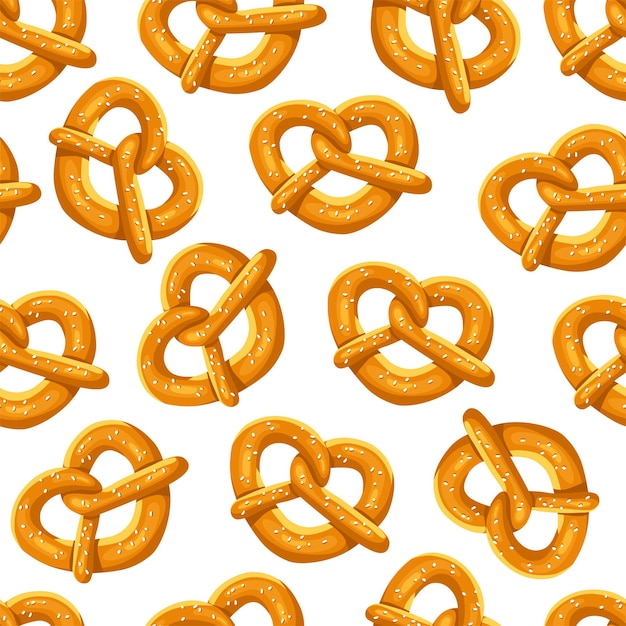 Beierse pretzel naadloze patroon op een witte geïsoleerde achtergrond. Cartoon vectorillustratie.