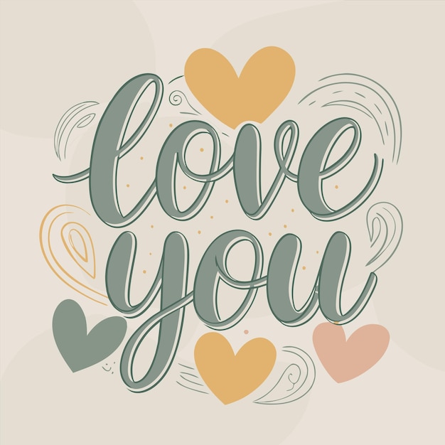 심장과 단어가 있는 베이지색 배경 Love You