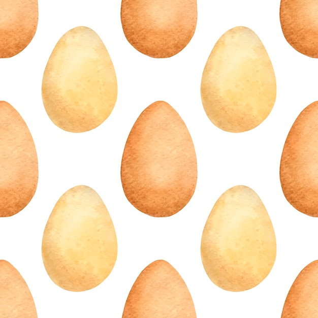 Beige and brown chiken eggs isolated on a white background Watercolor seamless pattern