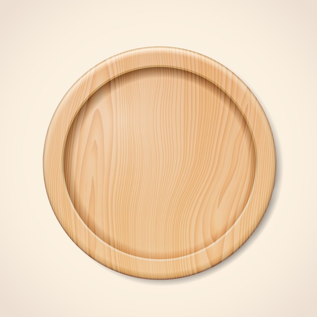 Vector beige or brown tray for kitchen or timber kitchenware for pizza or meat