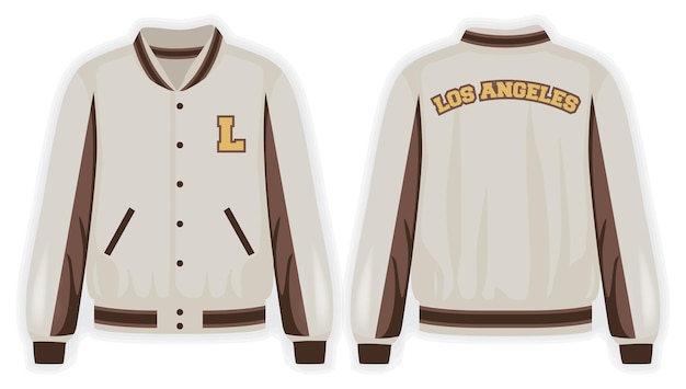 Vector beige bruine varsity jacket voor- en achteruitzicht vector mockup illustratie